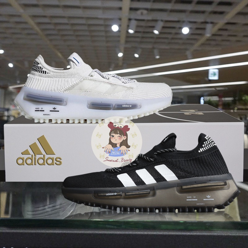 Adidas NMD S1 edition 1 รองเท้าถักสีดําสีดําสีดําเพิ่มผู้หญิงผู้ชายจ๊อกกิ้ง