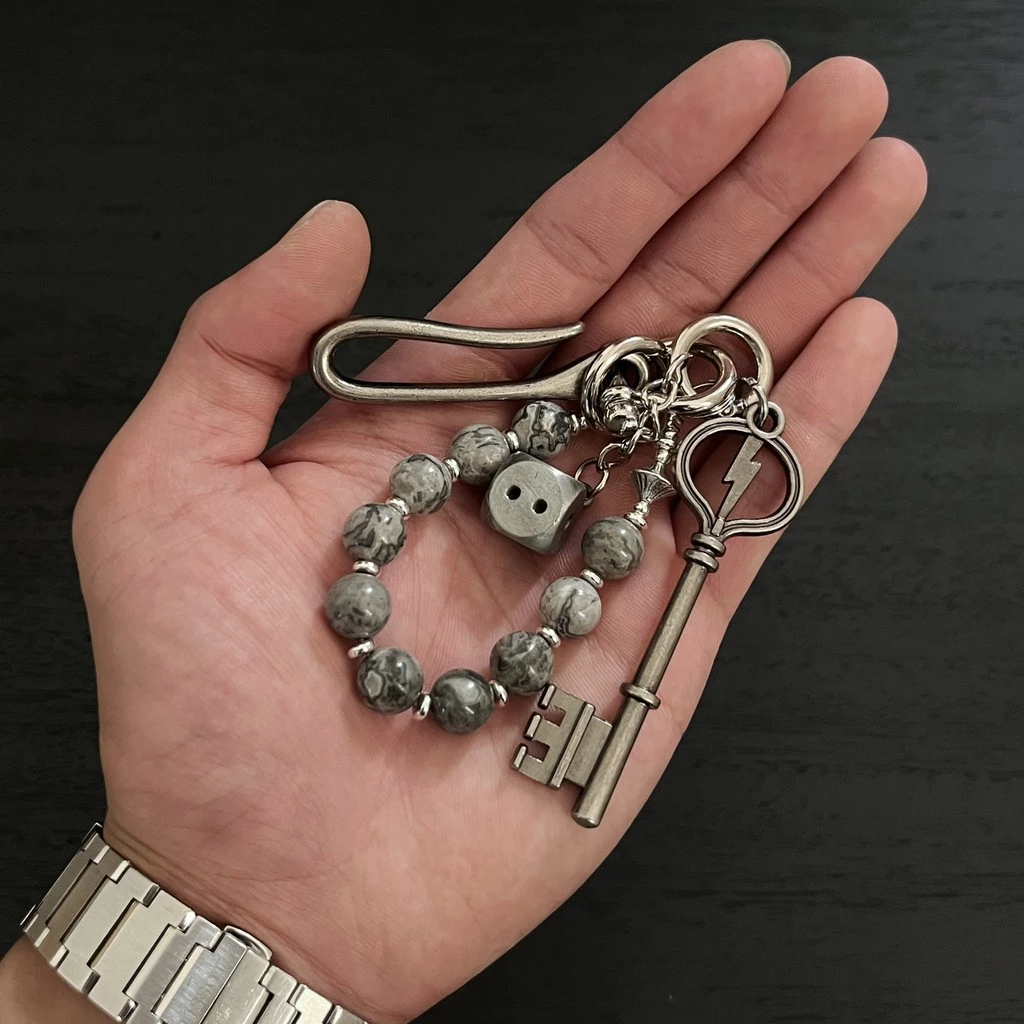 Creative Map Stone Hand-Made Beaded Key Chain Retro Fashion cleanfit Design Feeling Wear Single Product thumbnail 9