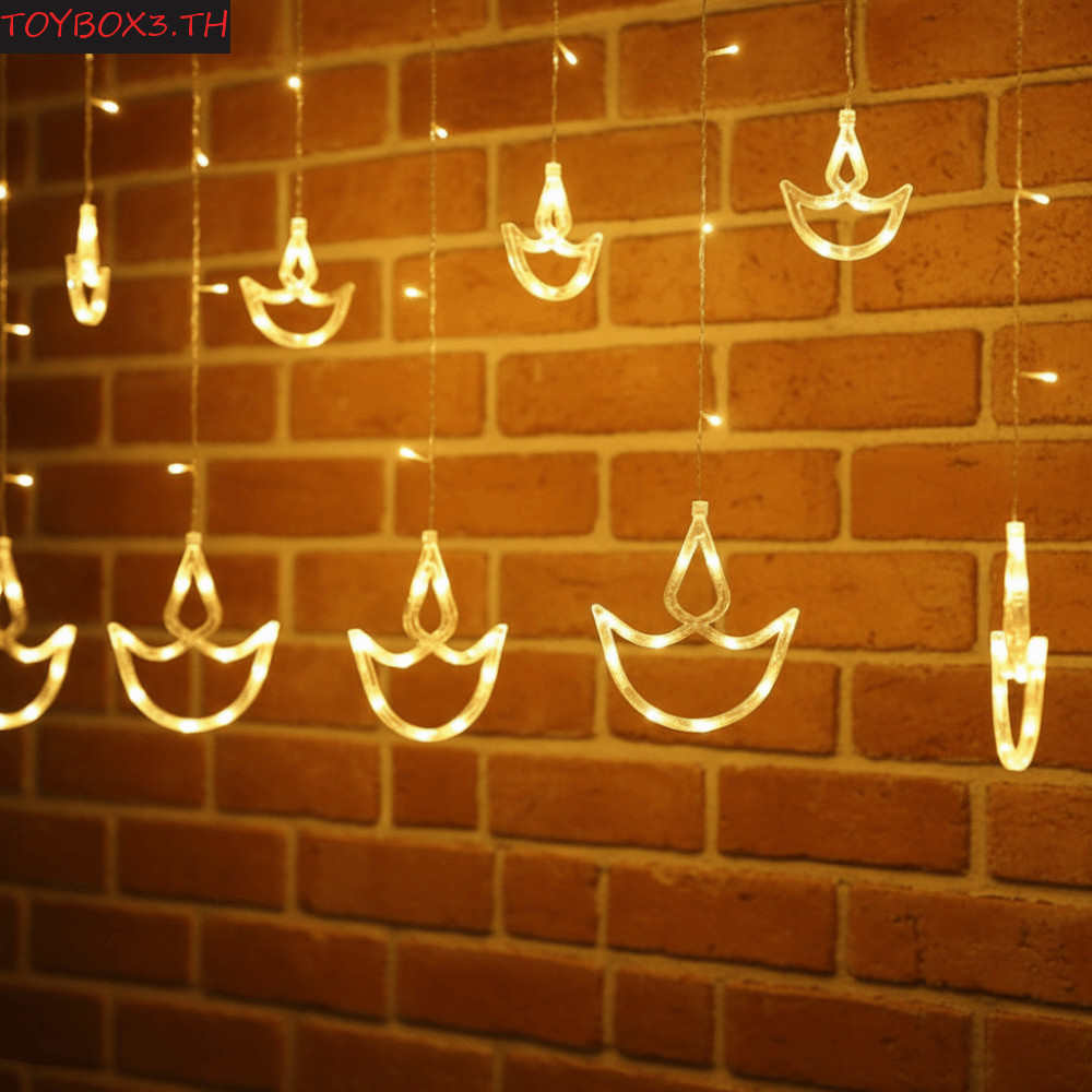 TOYBOX Diwali Light, Happy Diwali ปลั๊ก USB Curtain Light, Diwali ตกแต่งรูปหัวใจ Brilliant Night ไฟ 