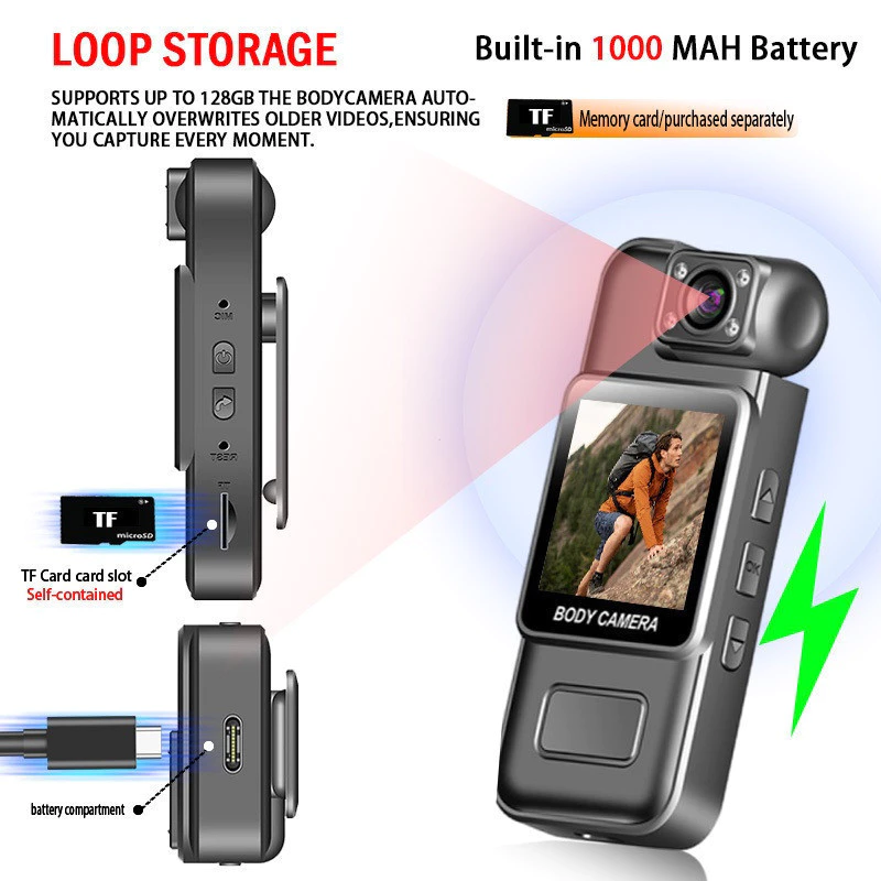 4K Full HD WiFi Mini กล้องบันทึกวิดีโอดิจิตอลแบบพกพาตํารวจ Body Cam อินฟราเรด Night Vision กีฬา DV จักรยานขนาดเล็กกล้องวิดีโอ thumbnail 8