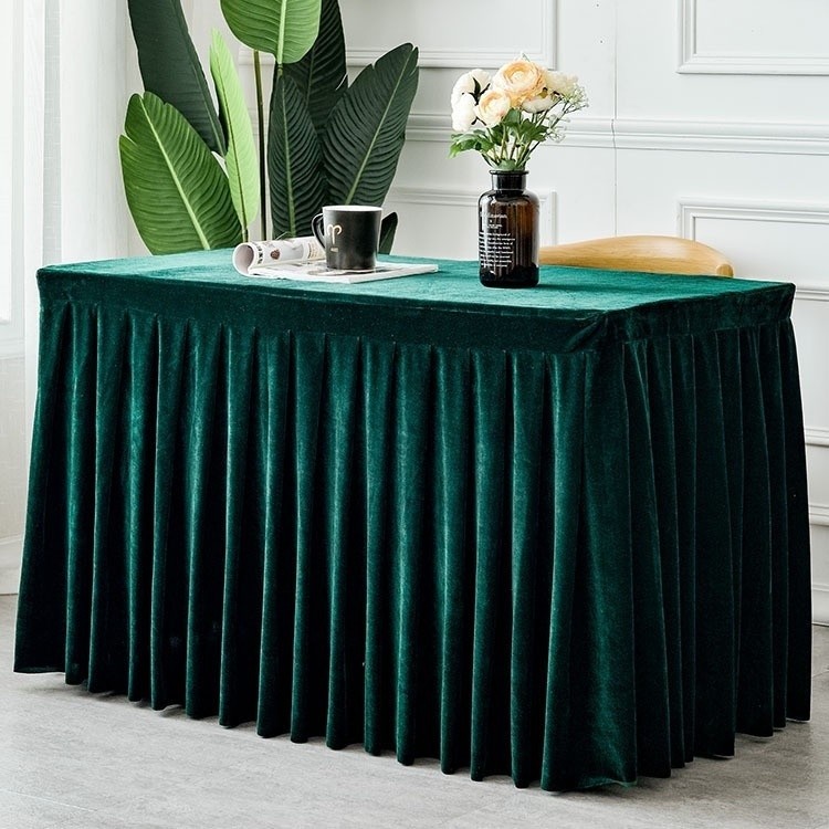 1pc Gold Velvet Table Skirt Wedding Tablecloth Rectangular Conference Exhibition Table Cover Elegant