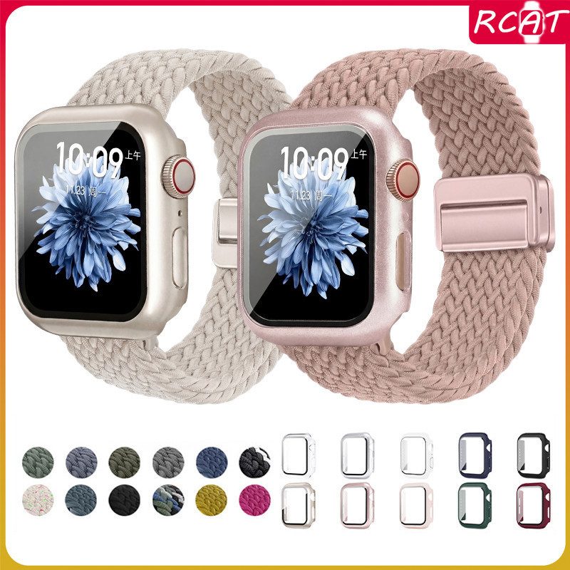ไนล่อนถักสายรัด PC กรณีครอบคลุม for IWatch Apple Watch SE/Ultra 3 2 Series 11 10 9 8 7 6 5 49 46 45 41 44 40 42 38มม