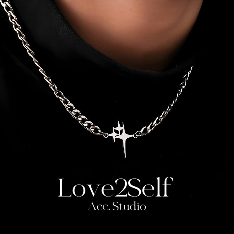 Love2selfX243 สแตนเลสสร้อยคอจี้ดาวสําหรับชาย Tarnish ทนกันน้ํา Minimalist Cool ผู้ชายทุกวันสวมใส่เครื่องประดับ 45 + 5 ซม.