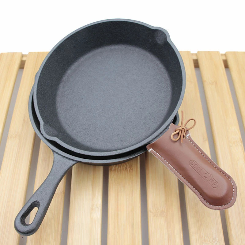 Cast Iron Frying Pan Handle Cover Practical Cast Iron Skillet Grip Sleeve Cowhide Heat-resistant Out
