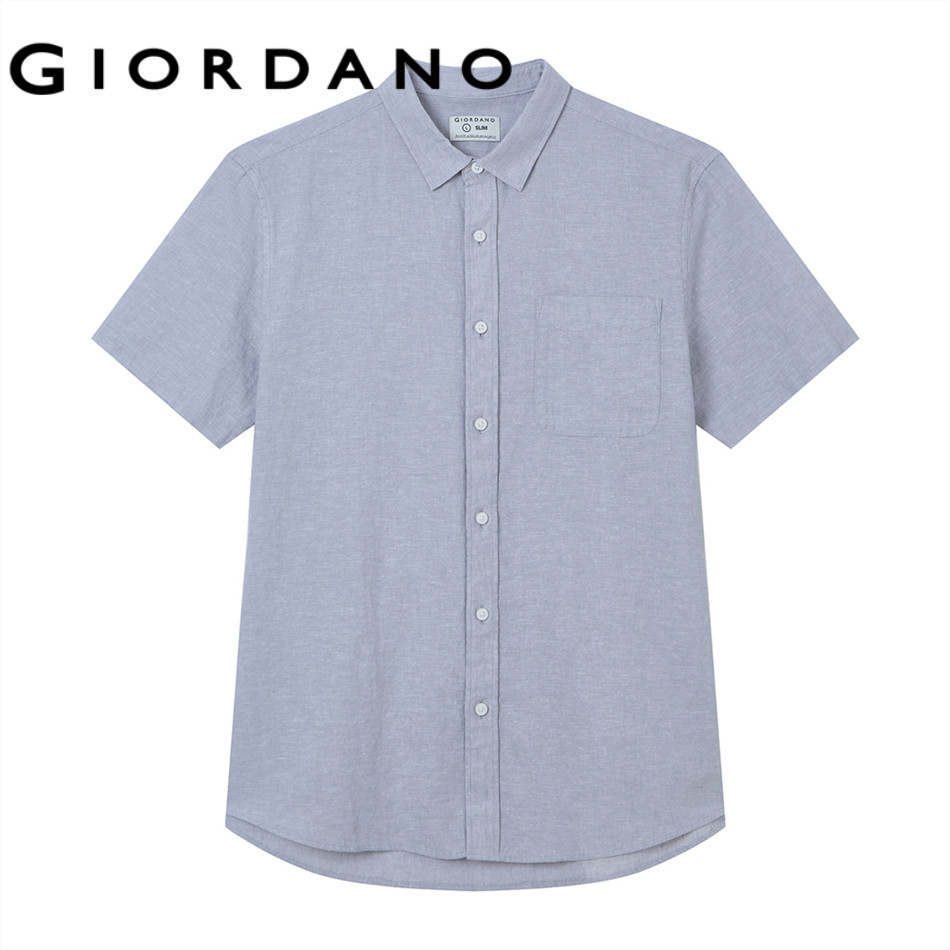 GIORDANO قميص رجالي قطن وكتان نصف كم — صورة 3