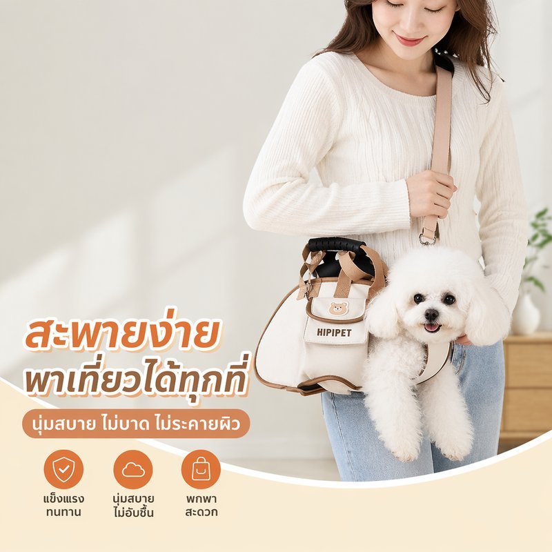 กระเป๋าอุ้มสัตว์เลี้ยง สลิงอุ้มแมว สลิงอุ้มสุนัข สายพยุง สายจูง ผ้านุ่ม ปรับได้ น้ำหนักเบา