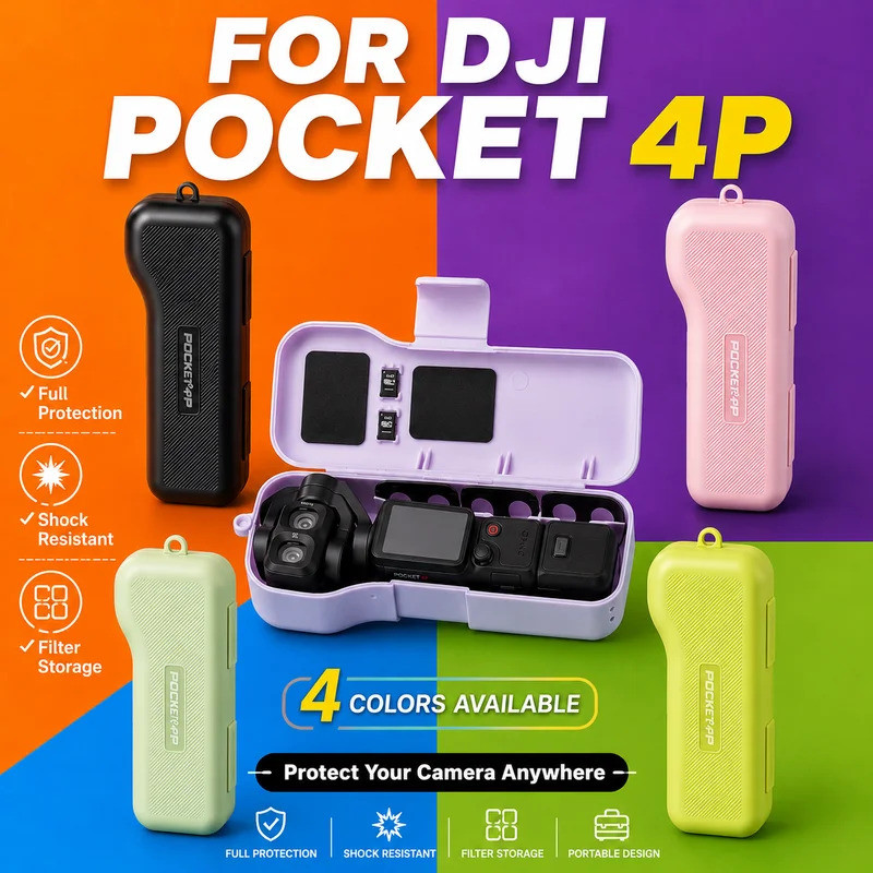 สําหรับ DJI Pocket 4P ป้องกันกันกระแทกกล่องกระเป๋าถือกรองพร้อมสายรัดข้อมือสําหรับ DJI Pocket 4 Pro