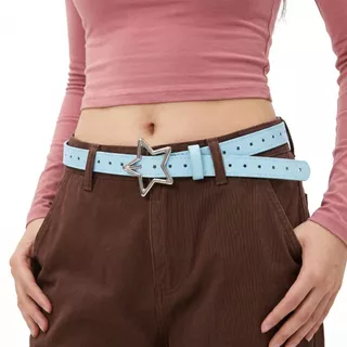 7 สี Star Buckle เข็มขัดหนัง Hollow Star Punch เอว Y2K แฟชั่นเข็มขัดบางสําหรับผู้หญิงกางเกงยีนส์กระโปรงชุดตกแต่ง