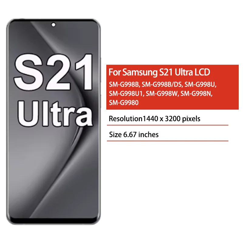 6.67 "ทดสอบ TFT LCD สําหรับ Samsung S21 Ultra 5G G998 G998U G998B จอแสดงผล Touch Screen Digitizer As