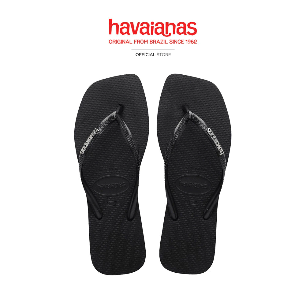 HAVAIANAS รองเท้าแตะ Slim Square Logo Metallic Flip Flop BLACK/SILVER 41482572976F_F3BKSI
