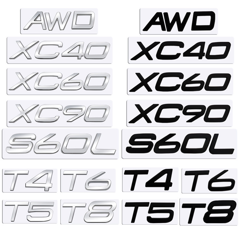 โลหะ 3D Badge โลโก้รถด้านหลังสติกเกอร์สัญลักษณ์สําหรับ Volvo xc40 xc60 xc90 S60L T4 T5 T6 T8 AWD อุป