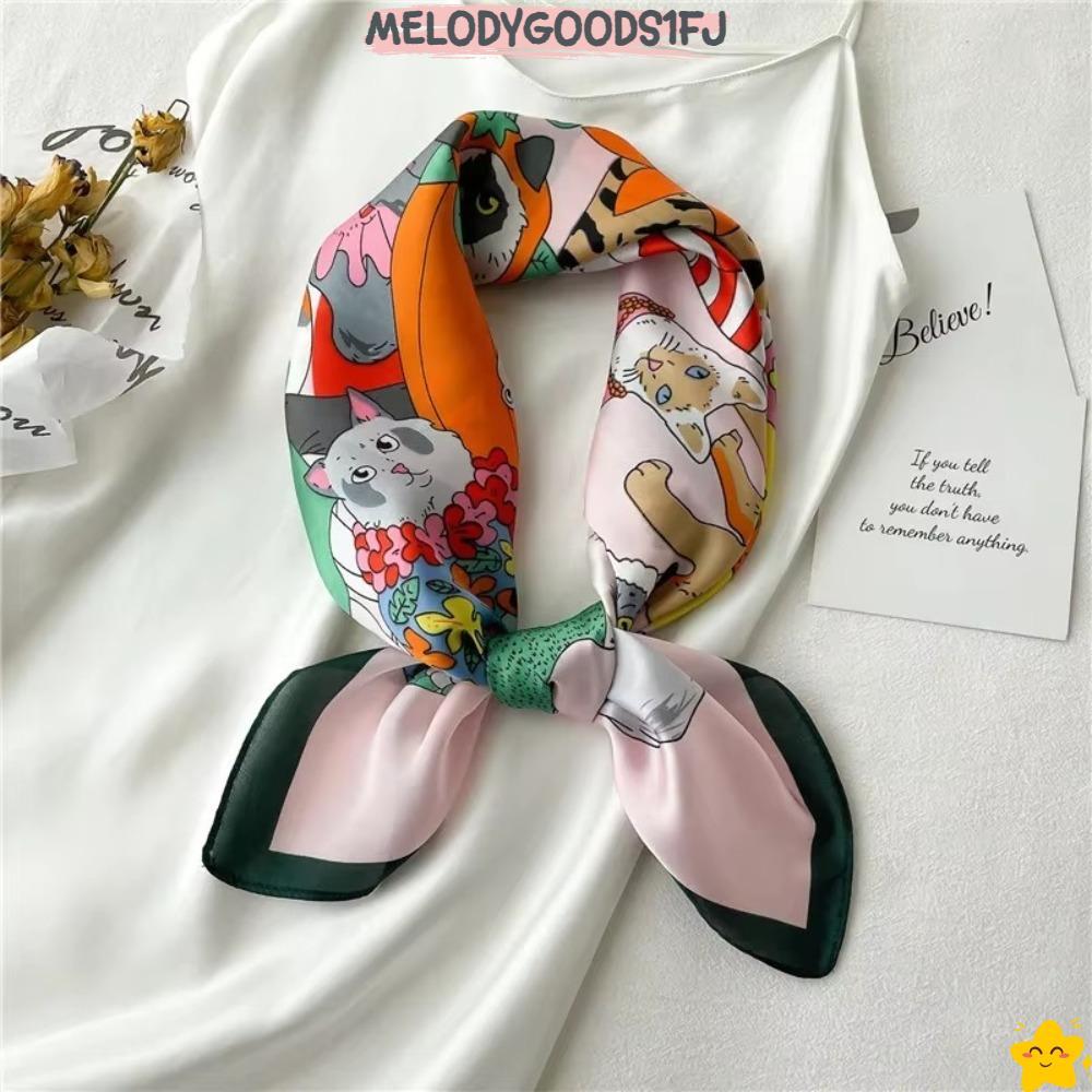 MELODYGOODS1FJผ้าพันคอสี่เหลี่ยม,Headscarvesมัลติฟังก์ชั่Head Wrapแถบคาดศีรษะ,เลียนแบบผ้าไหมผมริบบิ้นRetroการ์ตูนแมวผู้หญิงChrectorchiefฤดูใบไม้ผลิและฤดูร้อน