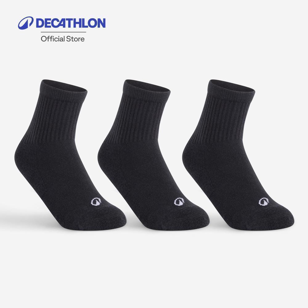 Decathlon Kids' High Racket Sports Socks ถุงเท้าเทนนิสข้อสูงสำหรับเด็ก รุ่น Rs 100 แพ็ค 3 คู่ - Black