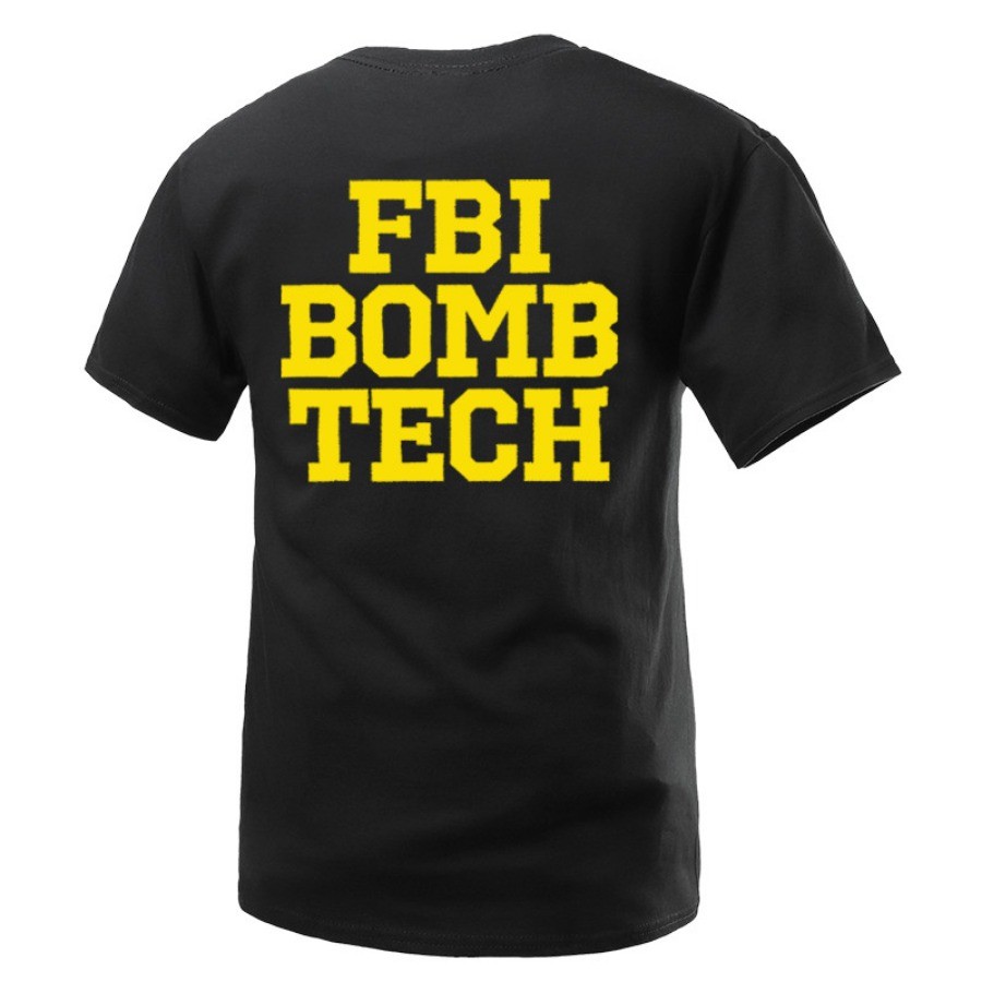 คุณภาพสูงพร้อมสต็อกFBI บัตรประจําตัว BOOM พิมพ์ตัวอักษรแขนสั้นอเมริกันผ้าฝ้าย 100% หลวมสบายๆรอบคอแนว