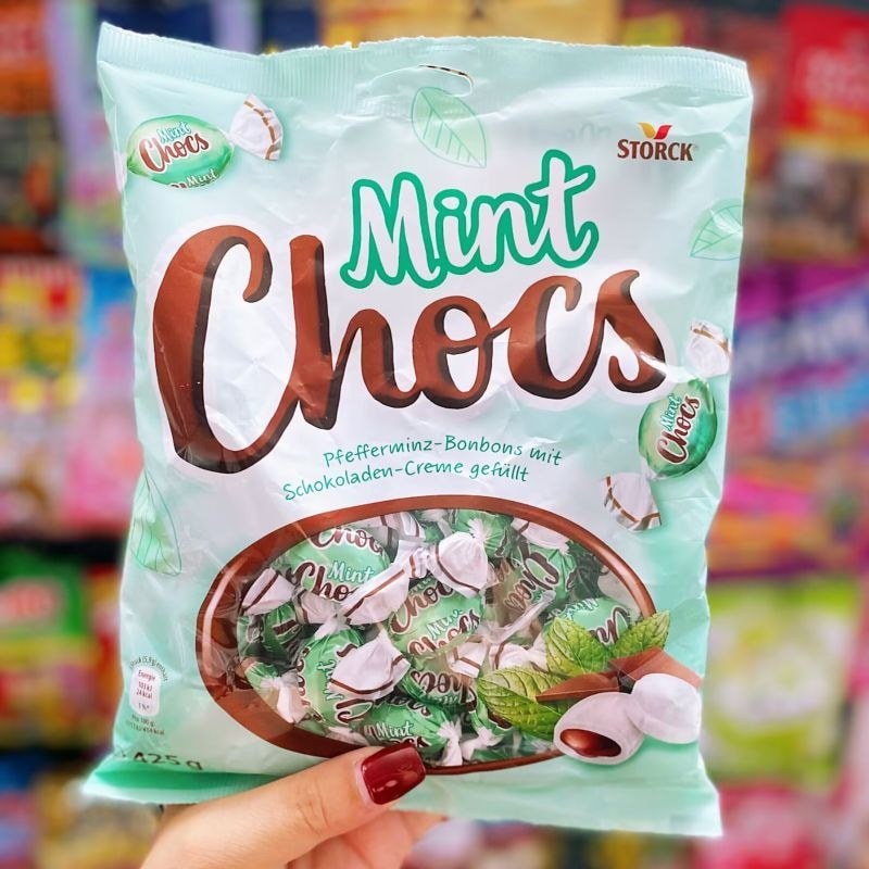 หมดอายุใน 9.30 นําเข้าจากเยอรมัน Stork Mint Chocolate Filled Candy 425g Refreshing Mint Candy TT7092