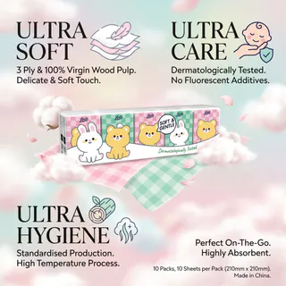 Boots บู๊ทส์ ซอฟท์ แอนท์ เจนเทิล มินิ แฮงกี้ 3ชั้น × 10แผ่น × 10ซอง BOOTS SOFT & GENTLE MINI HANKIES 10 PACK X10