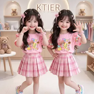 ชุดเซ็ทเด็ก2ชิ้น เสื้อลายสกุชชี่ Squishy สุดฮิต แขนปีกนก+กระโปรงอัดพลีท