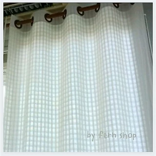 ผ้าม่านผ้าฝ้าย สไตล์มินิมอล ลายตารางสีขาวนวล กว้าง110cm สูง220cm ผ้าม่านหน้าต่าง ผ้าม่านประตู ม่านตาไก่สีขาว(สั่งตัดได้)