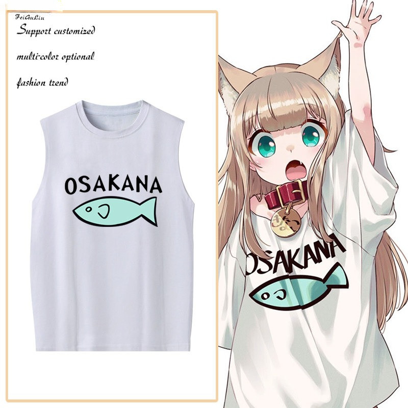 40hara Catgirl Anime Tank Top Unisex Cotton Sleeveless T-Shirt Japanese Manga Cosplay Summer Vest