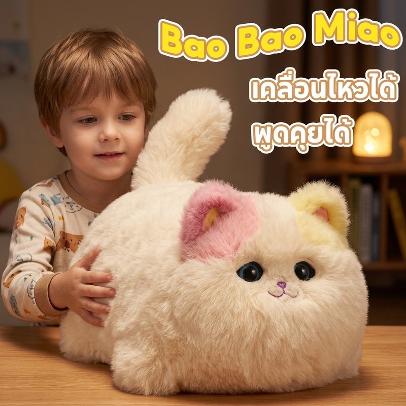 ตุ๊กตาแมวไฟฟ้า ของเล่นโต้ตอบ พูดตามได้ กระพริบตา ขยับหาง มีเสียงกรน กล่องของขวัญ