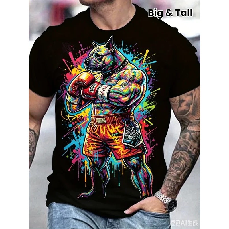 มวยสุนัข 3D พิมพ์ T เสื้อผู้ชาย Cool Arena Breathable แขนสั้นเสื้อ T บุคลิกภาพแฟชั่น Street สัตว์กรา