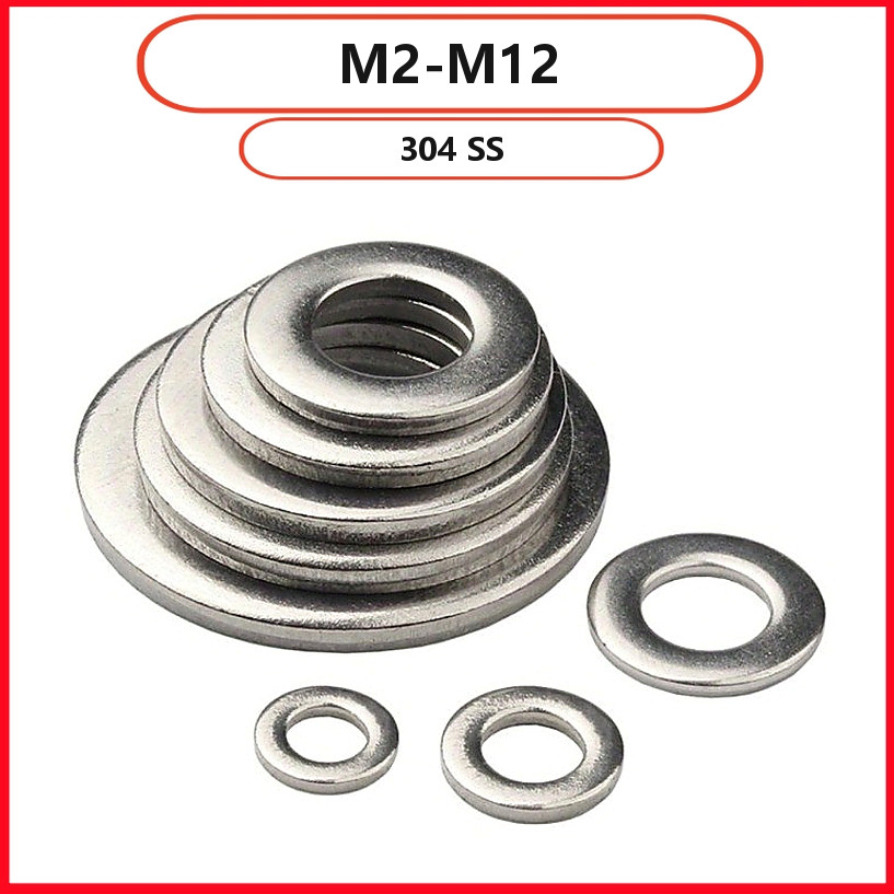 แหวนรองแบน M2 M12 สแตนเลส 304 แข็งแรง กันสนิม (110-1110pcs) 【WJX-R1】