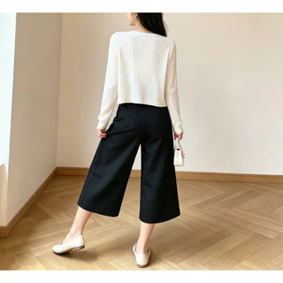 suzllrue7o กางเกง7ส่วนเอวสูง baggy ลุยสบาย 4สี #กางเกงขากว้าง #dailyoutfit # 6670-6673