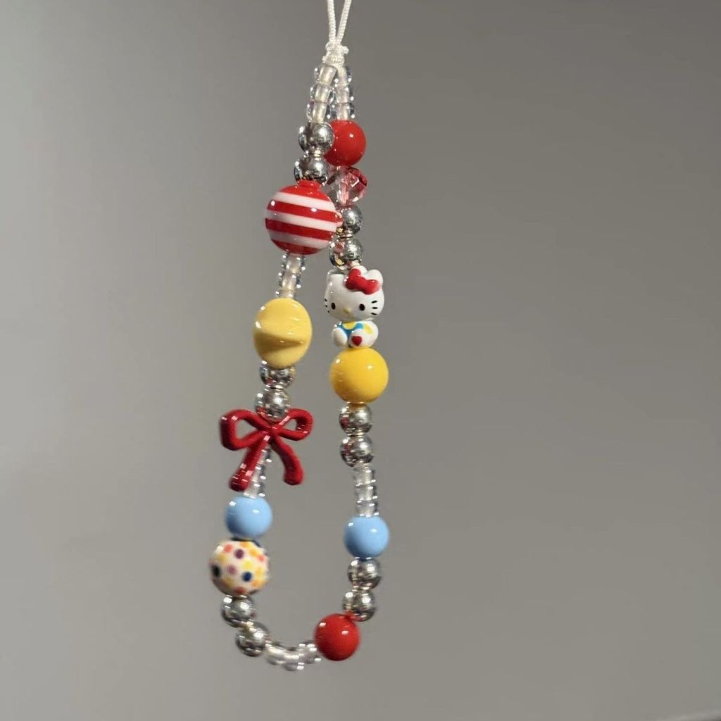 สีสัน Polka-Dot Beaded Charm สายคล้องโทรศัพท์มือถือน่ารักอุปกรณ์เสริมอเนกประสงค์สําหรับเด็กนักเรียน