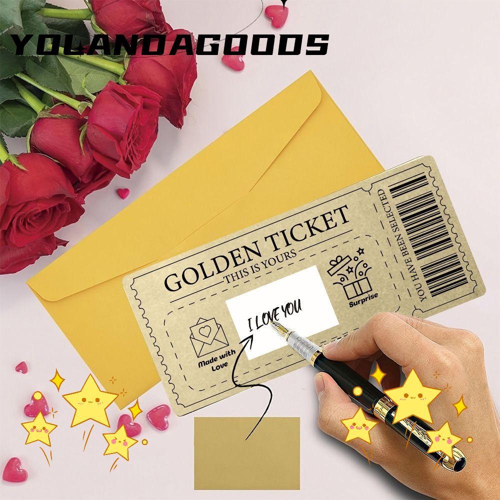 YOLA Golden Ticket Scratch- Card, พร้อมซอง Scratch Ticket Concert Ticket, Party Favor Raffle Gift Sc