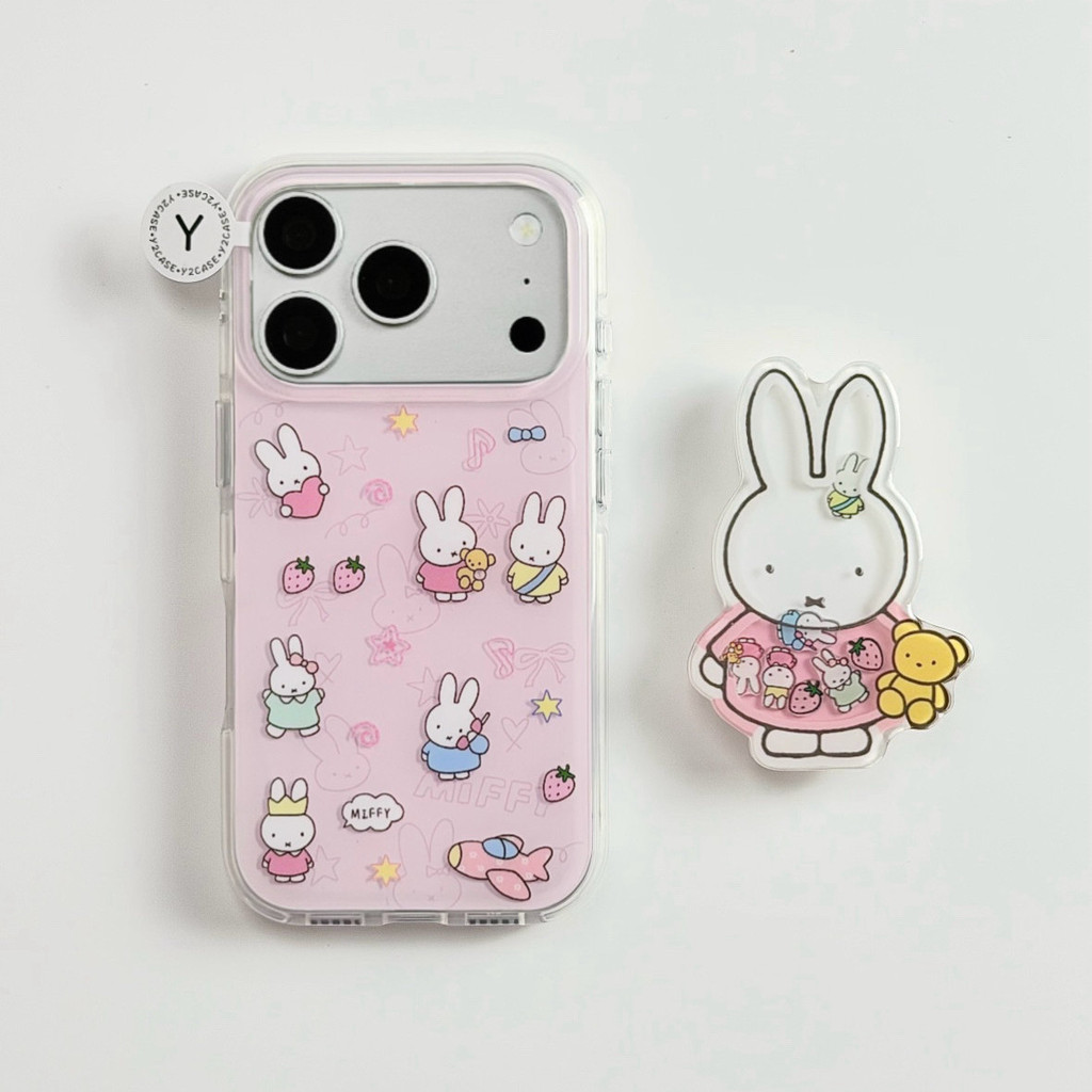 เคสโทรศัพท์ เหมาะสําหรับ iPhone X XS XR XSMAX 11 12 13 14 15 16 17 Pro max Plus Strawberry Bunny + Bracket Shock-proof ป้องกันกรณีรวมทุกอย่าง XTUV