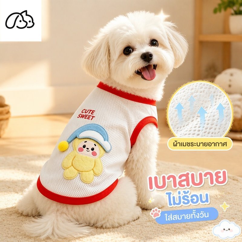 เสื้อกล้ามสุนัข เสื้อแมว ตาข่ายไหมน้ำแข็ง ระบายอากาศ ลายดาว 3D ใส่สบาย แห้งเร็ว