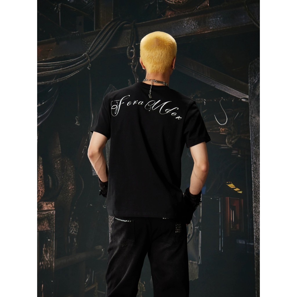 Suikone เสื้อยืดผู้ชายแขนสั้นอเมริกันย้อนยุค high street คอกลมพิมพ์สไตล์ unisex — صورة 8
