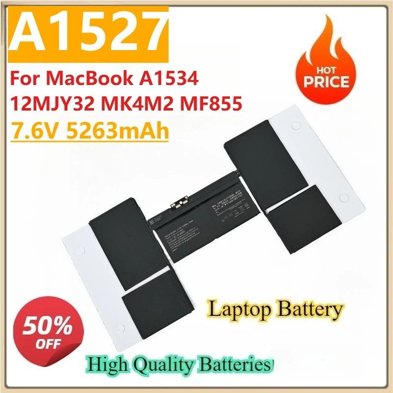 ใหม่เปลี่ยนแบตเตอรี่แล็ปท็อป A1527 7.6V 5263mAh 20.68WH สําหรับ MacBook A1534 12 "MJY32 MK4M2 MF855 