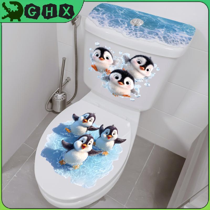 BlowGentlyWind ว่ายน้ํา Little Penguin Toilet Stier, Self-กาวกันน้ํา,Decalตกแต่งห้องน้ํา,ฝารองนั่งชักโครกStier BGW