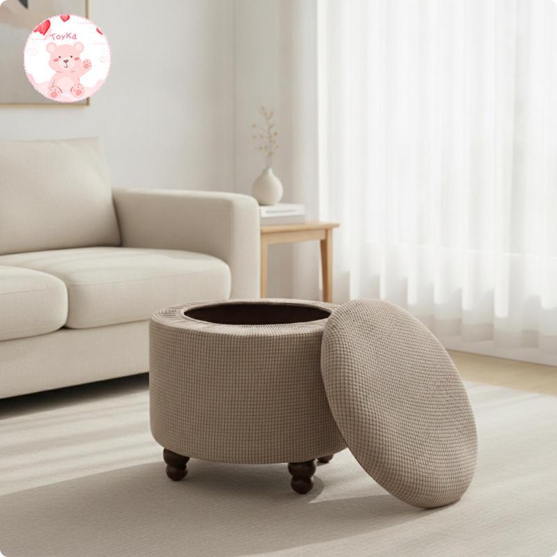 [Whbadguy] Round Storage Stool Cover ที่ถอดออกได้ Round Ottoman Slipcover Breathable Ottoman Slipcov