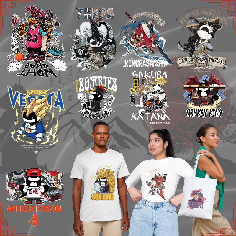 Japan Street Style 2.0 DTF สติ๊กเกอร์ถ่ายเทความร้อน HD พิมพ์เหล็กง่ายสําหรับเสื้อยืด Tote Bag Banner