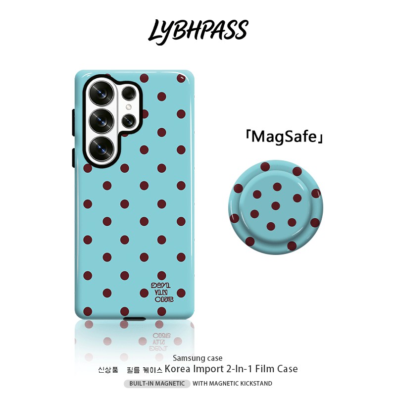 คสซัมซุง+มีขาตั้งแม่เหล็ก แม่เหล็ก MagSafe polkadot สีแดงไวน์ สีฟ้าอ่อน ขอบ2ชั้น เคส Samsung galaxy s20 fe s21 s22 plus s23 s24 s25 edge s26 ultra note20 ultra A07 A17 A27 A37 A54 A55 A56 A57 5G เปิดเลนส์ กันกระแทก โทรศัพท์ มือถือ case
