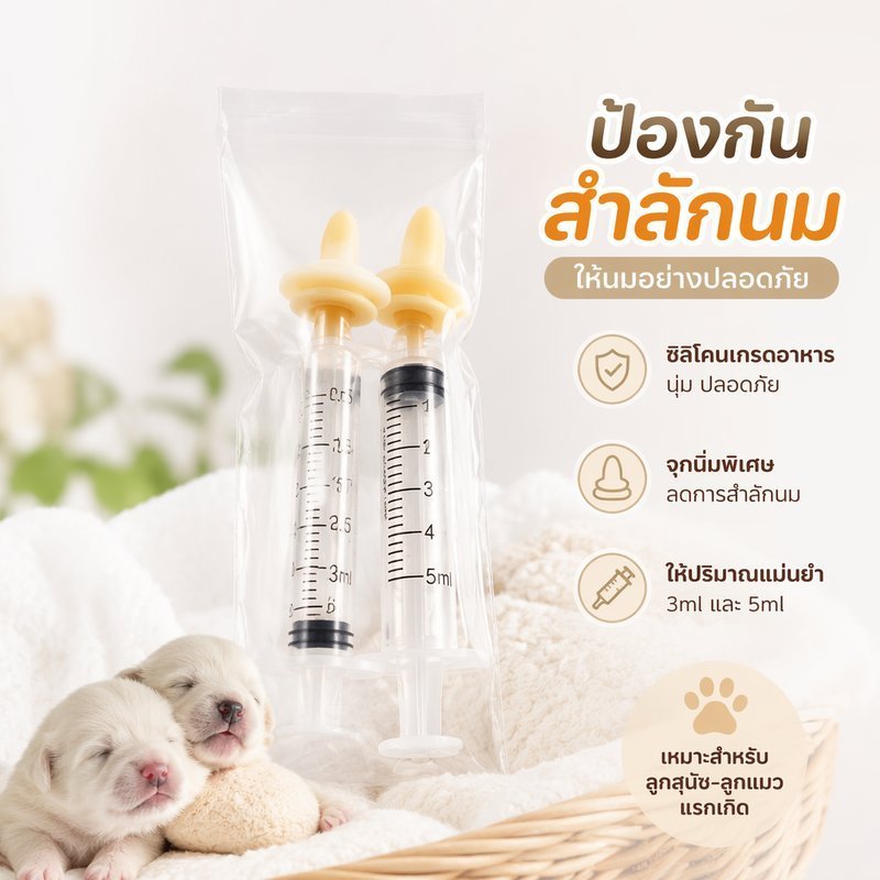 Pet Milk Feeding Syringe ชุดจุกนมซิลิโคนทารกแรกเกิด Puppy ลูกแมวกระต่าย Anti Choke Soft