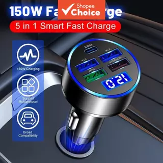Type-C 5 พอร์ต 100W QC3.0 ที่ชาร์จแบตในรถที่จุดบุหรี่ PD Fast ชาร์จอะแดปเตอร์ชาร์จโทรศัพท์ในรถยนต์สําหรับ Xiaomi iPhone Samsung