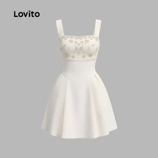 Lovito เดรสพิมพ์ลายสวยงาม ทรงพลีท สวมใส่สบายแต่ดูดีมีสไตล์ สีแอปริคอท สำหรับฤดูใบไม้ผลิ/ฤดูร้อน สำหรับผู้หญิง LK4ED1765