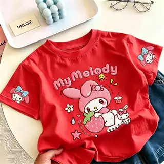 [UNLQIE] 2026 เสื้อแขนสั้นสำหรับเด็กชายและเด็กหญิง ลาย My Melody แฟชั่นล่าสุด สไตล์เกาหลี หลากสี ทำจากผ้าฝ้ายแท้ 100% นุ