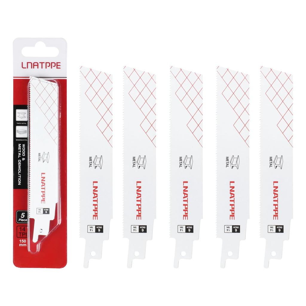 48-00-5282 ใช้งานร่วมกับ Milwau-keeTorch Sawzall Blades, 6" 14 TPI Sawzall Blades โลหะ 5 ชิ้น