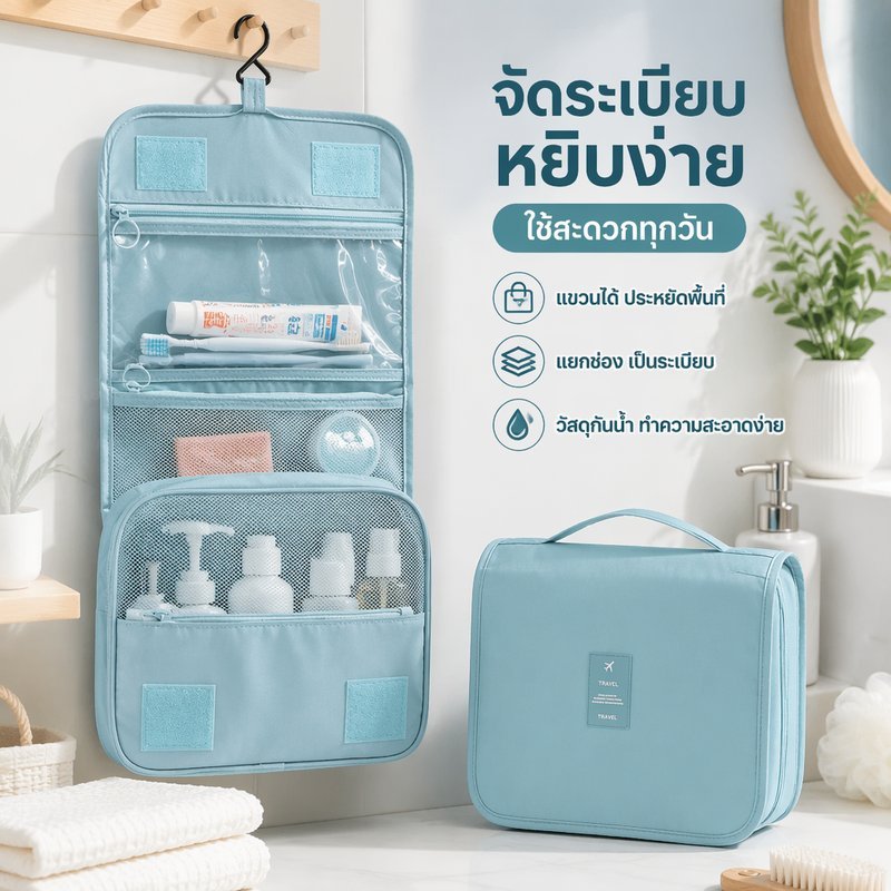 แขวนถุงแป้งห้องน้ําออแกไนเซอร์กันน้ําแบบพกพาน้ําหนักเบาเดินทางถุงเก็บอาบน้ํา