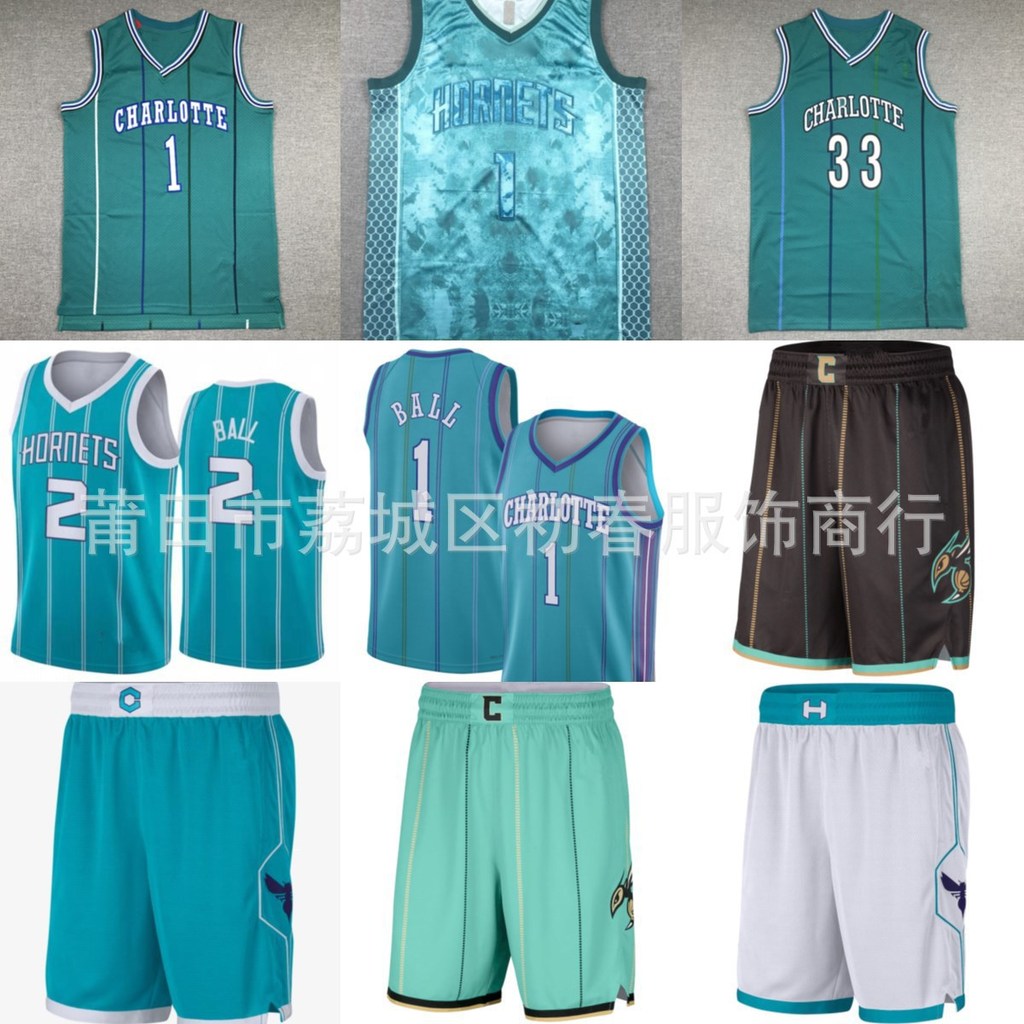 จัดส่งในวันเดียวกัน!!Charlotte Hornets Hornets/1 Bauer City Edition เสื้อบาสเก็ตบอล Ball jersey กางเ