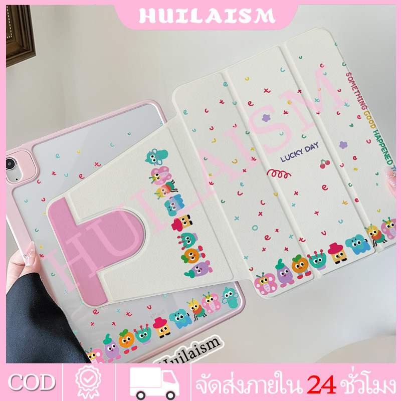 🔥พร้อมส่ง🔥 เคสป้องกันแบบหมุนได้ 360° ลายการ์ตูนมอนสเตอร์ ใช้ได้กับ iPad Air 8 11/13, iPad gen 11/10/9, Air 5/4，ipad 8/7