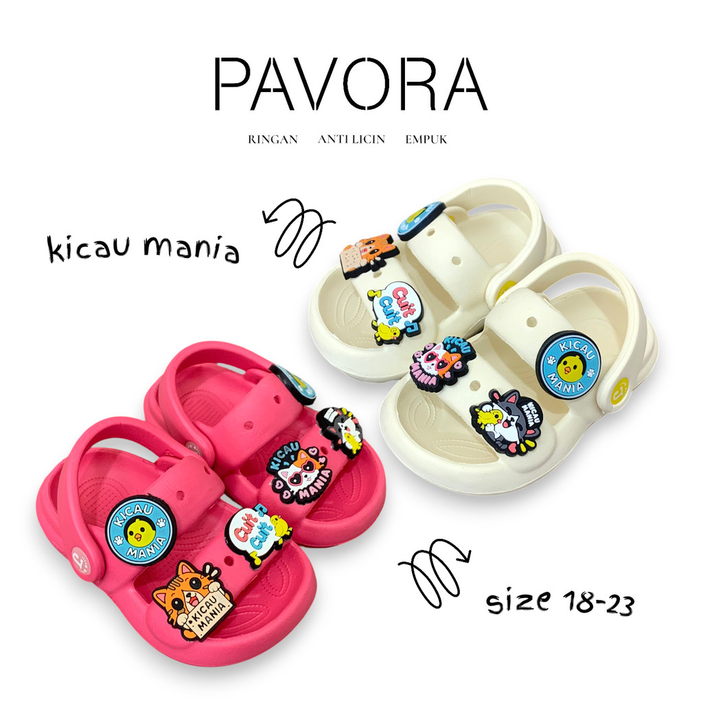 PAVORA รองเท้าแตะเด็กผู้หญิง Double Tyre Character Kicau Mania Viral สายหลังน่ารักเด็กวัยหัดเดินขนาด