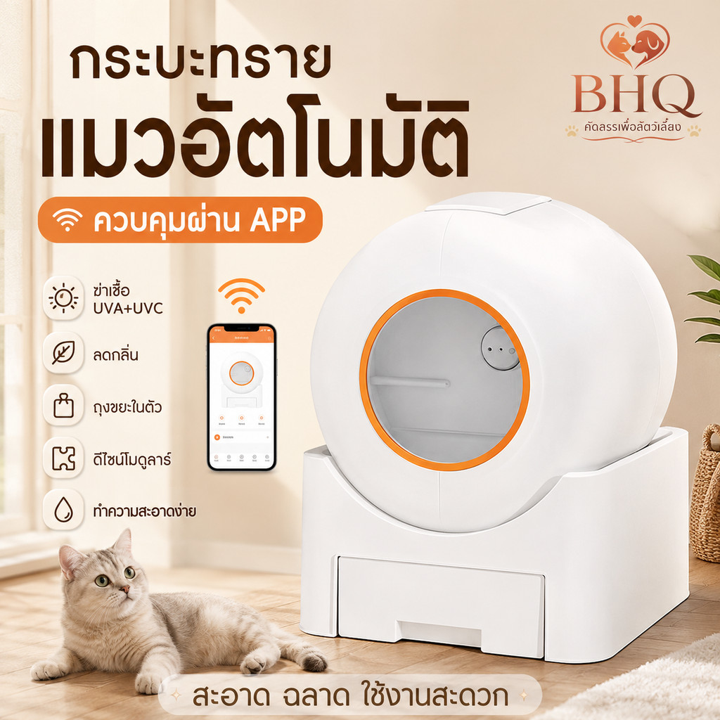 BHQ Selected 70Lห้องน้ำแมวอัตโนมัติ WIFI ห้องน้ำเเมวแบบอัตโนมัติ ห้องน้ำแมว ระบะทรายแมว แอปควบคุมระยะไกล การป้องกันลูกแมว