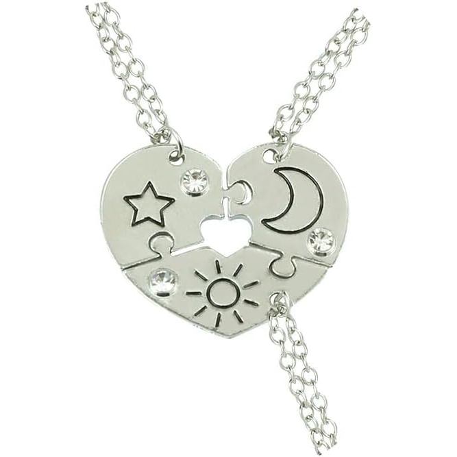 925 เงินสเตอร์ลิง 3 ชิ้นชุด Sun Moon Star จี้สร้อยคอเพื่อนที่ดีที่สุด Bff มิตรภาพ, Best Friend สร้อย