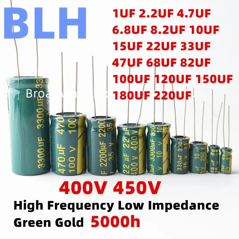 2-50PCS 400V 450V ความถี่สูงต่ํา ESR ตัวเก็บประจุอลูมิเนียม 1UF 2.2UF 4.7UF 6.8UF 8.2UF 10UF 15UF 22