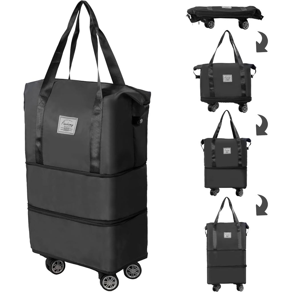 Finnhomy 50L ขยาย Rolling Duffel ล้อพับ Duffel กระเป๋าสําหรับเดินทางมีล้อกระเป๋าเดินทางที่ถอดออกได้ล